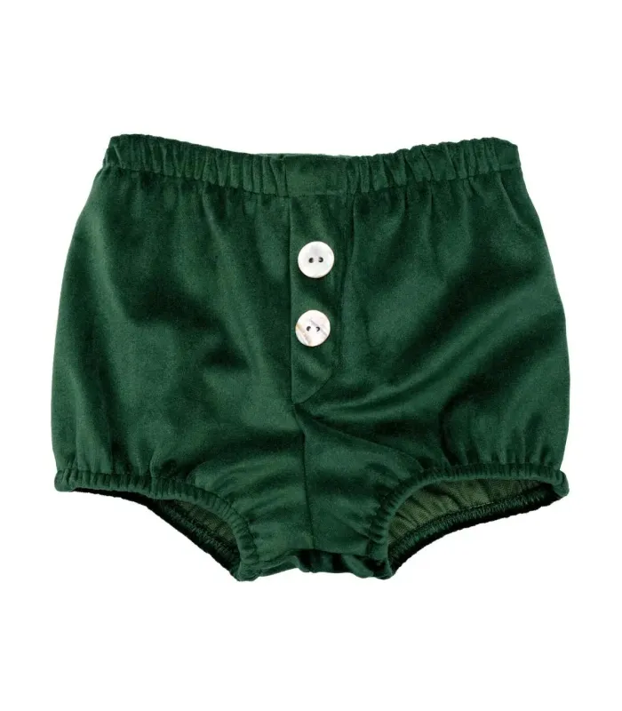 Pololo Bebé Verde botones frontales tejido satinado elegante infantil en fondo blanco