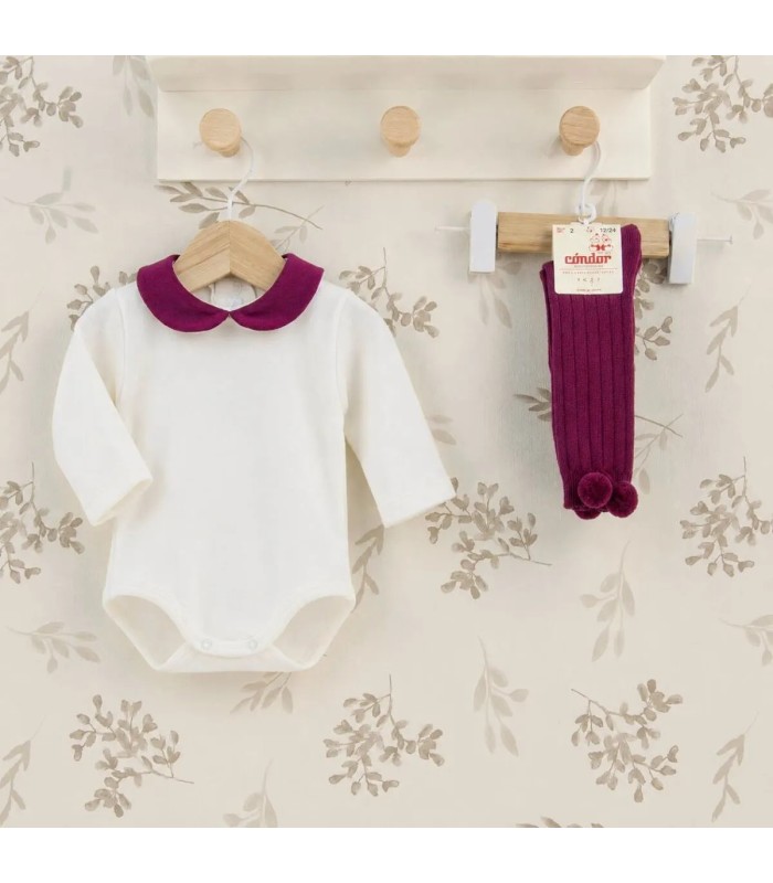 Body Bebe Cuello Granate algodón suave cuello redondeado contraste elegante bebé