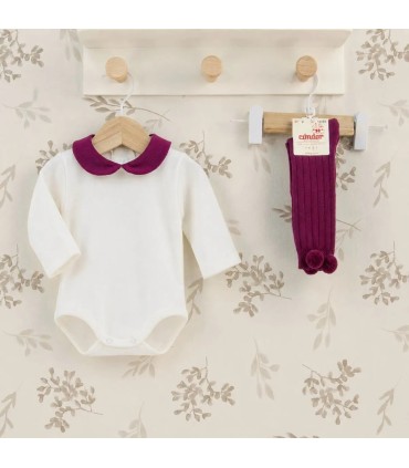 Body Bebe Cuello Granate algodón suave cuello redondeado contraste elegante bebé