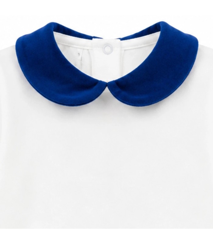 Detalles del Body Bebe Cuello Marino algodón suave cuello redondeado contraste azul elegante