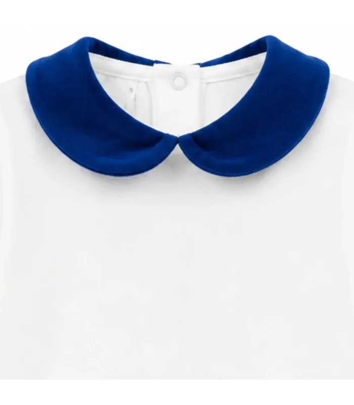 Detalles del Body Bebe Cuello Marino algodón suave cuello redondeado contraste azul elegante