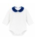 Body Bebe Cuello Marino algodón suave cuello redondeado contraste azul elegante en fondo blanco