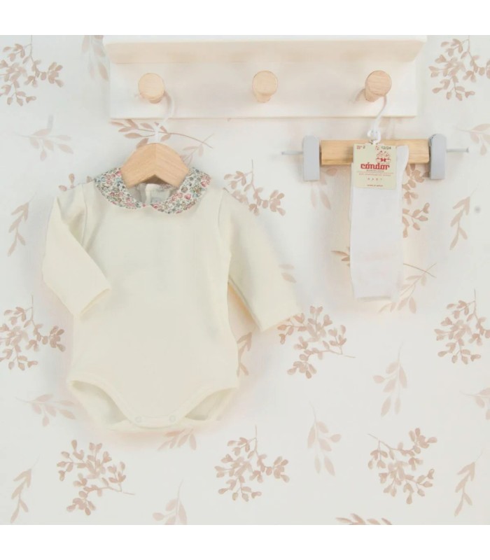 Body Bebé Crudo cuello floral estampado algodón suave elegante infantil