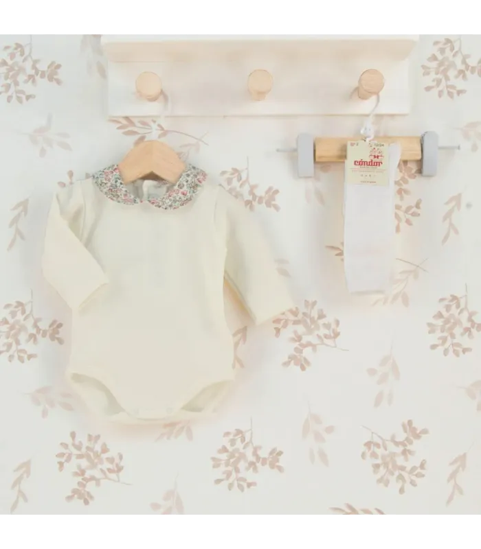 Body Bebé Crudo cuello floral estampado algodón suave elegante infantil