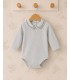 Body para bebé blanco de algodón con cuello bordado gris, manga larga y tejido suave Calamaro Bel