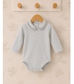 Body bebé blanco cuello bordado gris Calamaro Bel