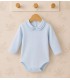 Body para bebé blanco de algodón con cuello bordado celeste, manga larga y tejido suave Calamaro Bel