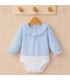 Body camisa para bebé color celeste de algodón con tejido plumeti, cuello volante y manga larga Calamaro