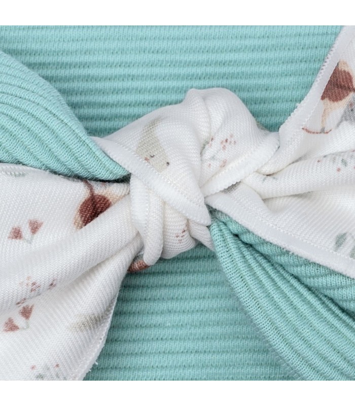 Detalle del diseño del turbante Pelo bebé mint invierno estampado algodón con lazo diseño grande elegante