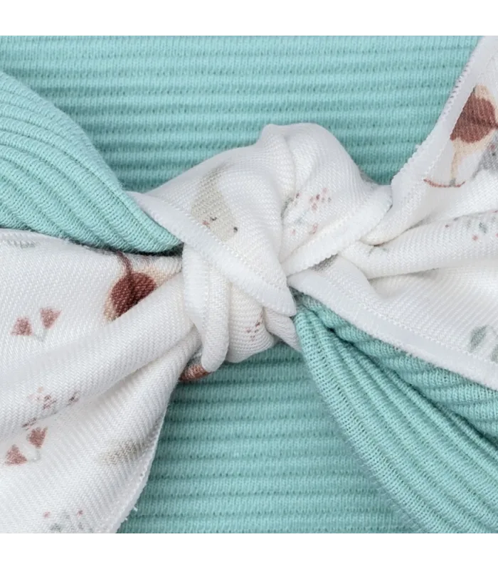 Detalle del diseño del turbante Pelo bebé mint invierno estampado algodón con lazo diseño grande elegante