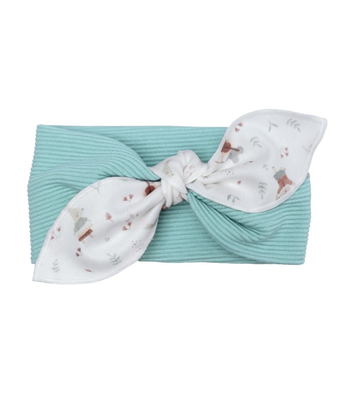 Turbante Pelo bebé mint invierno estampado algodón con lazo diseño grande elegante en fondo blanco