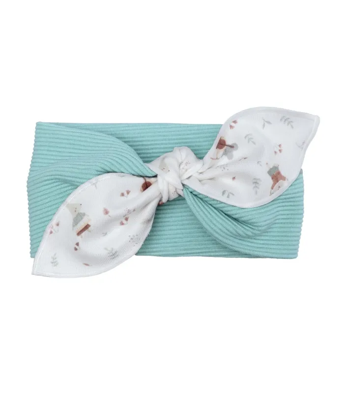 Turbante Pelo bebé mint invierno estampado algodón con lazo diseño grande elegante en fondo blanco