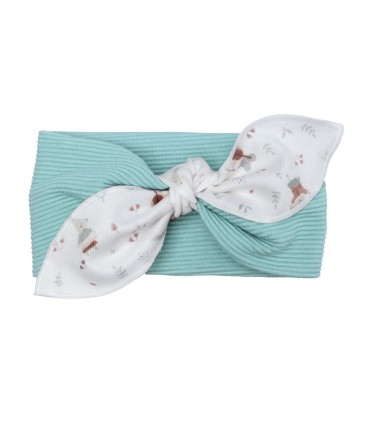 Turbante Pelo bebé mint invierno estampado algodón con lazo diseño grande elegante en fondo blanco