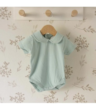 body bebé verde agua mint cuello bebé redondo algodón elástico suave detalle verano