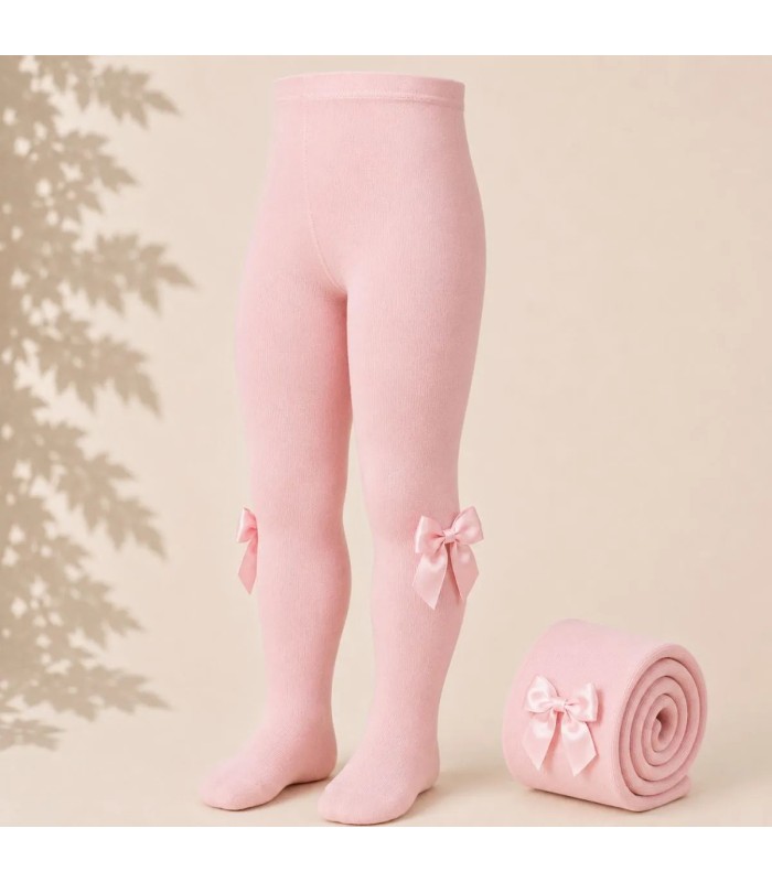 Leotardo Liso con Lazo Grosgrain Cóndor Rosa Palo 526 para bebé y niña