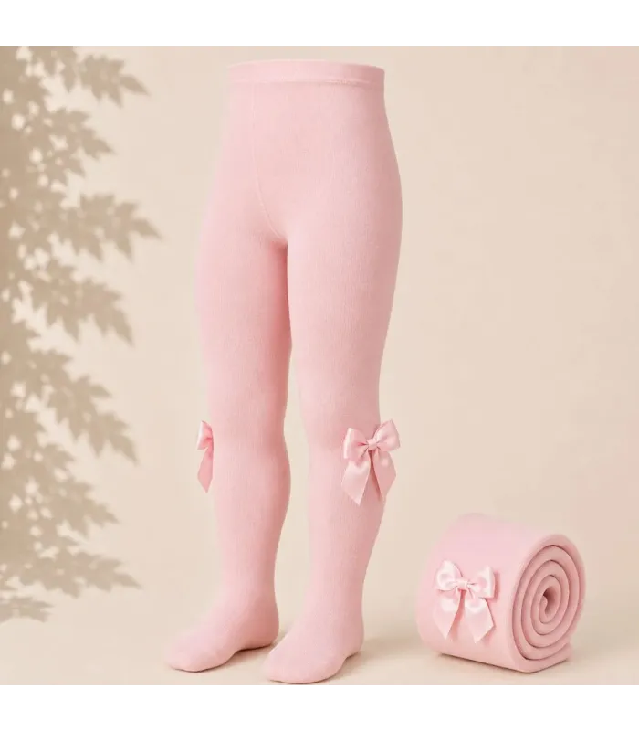 Leotardo Liso con Lazo Grosgrain Cóndor Rosa Palo 526 para bebé y niña