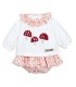 Conjunto Pololo bebé rosa empolvado algodón con bordado de setas y cuello fruncido detalle invierno en fondo blanco