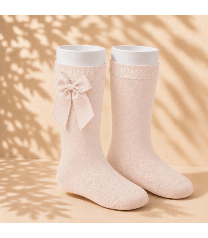 Calcetín Lazo Grosgrain Cóndor Nude 674 para bebé y niña