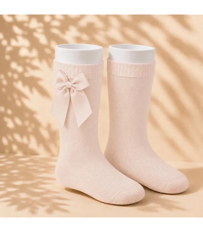 Calcetín Lazo Grosgrain Cóndor Nude 674 para bebé y niña