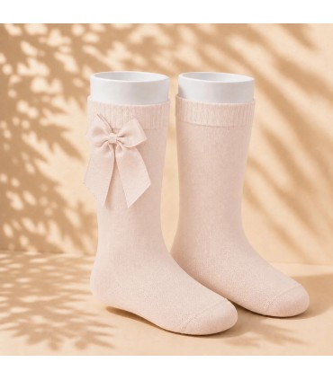 Calcetín Lazo Grosgrain Cóndor Nude 674 para bebé y niña