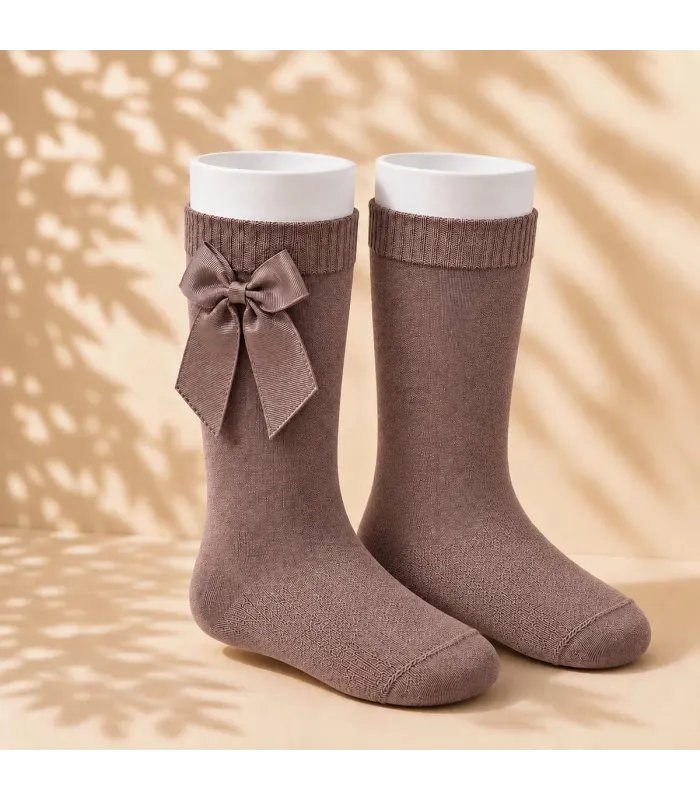 Calcetín Lazo Grosgrain Cóndor Praliné 314 para bebé y niña