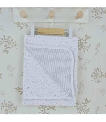 Arrullo reversible flor bebé marfil de algodón con estampado floral y reverso de rayas