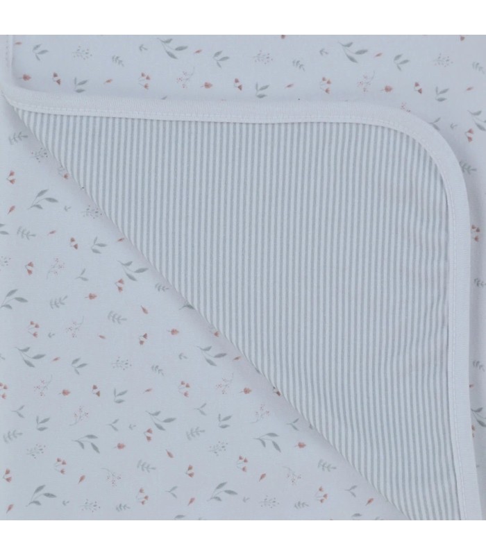 Arrullo reversible flor bebé marfil de algodón con estampado floral y reverso de rayas