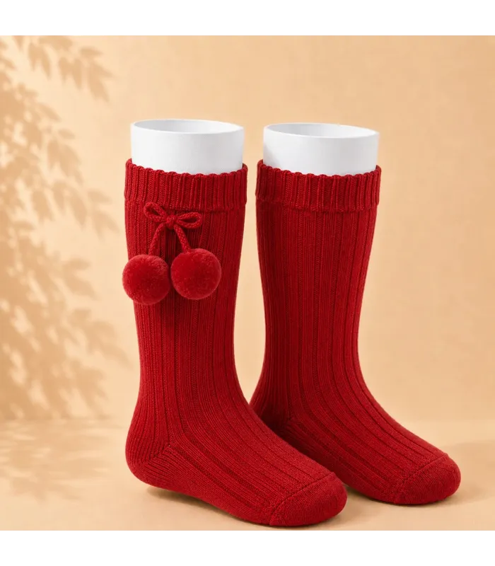 Calcetín Canalé Borlas Cóndor Red Velvet 578 para bebé y niño