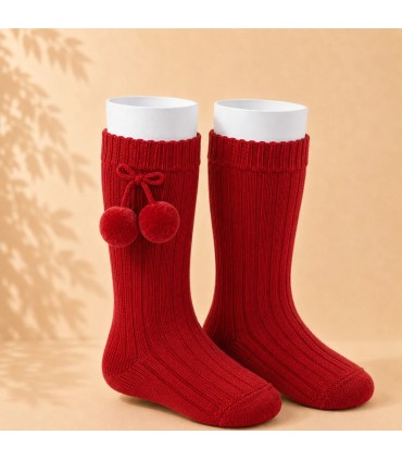 Calcetín Canalé Borlas Cóndor Red Velvet 578 para bebé y niño
