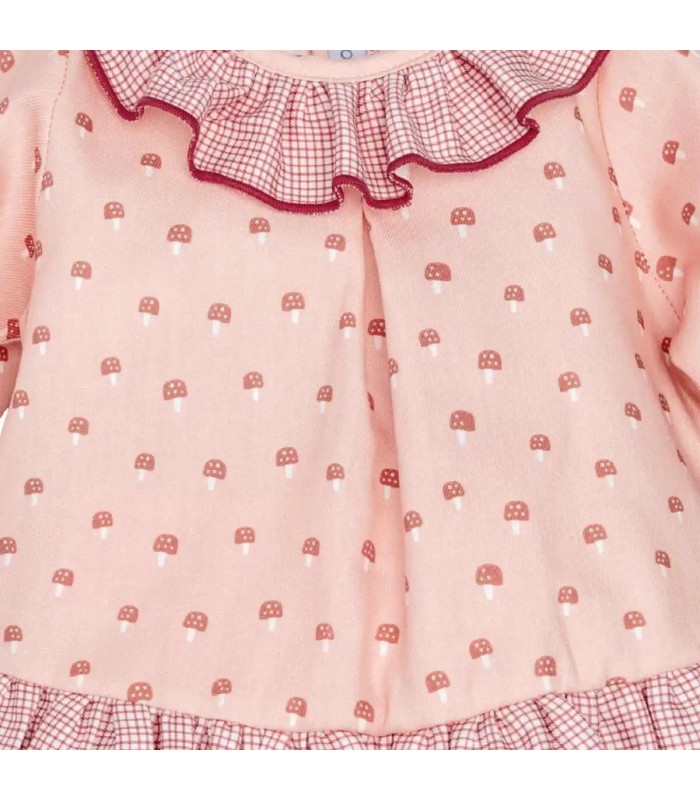 Diseño del Jesusito bebé rosa empolvado algodón con volante vichy y estampado delicado detalle invierno
