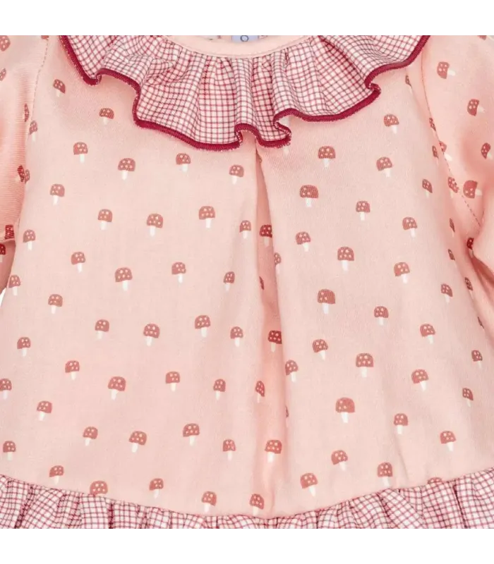 Diseño del Jesusito bebé rosa empolvado algodón con volante vichy y estampado delicado detalle invierno