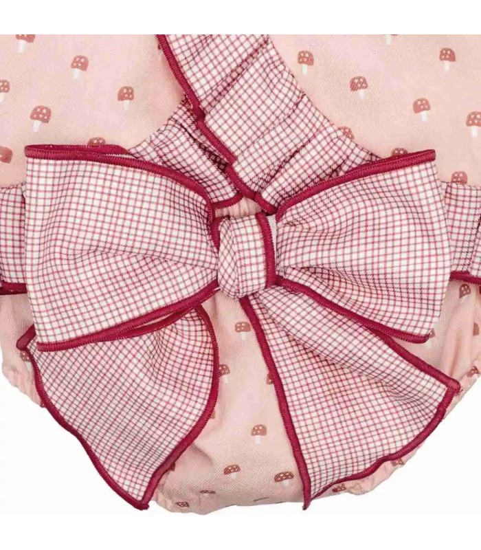 Detalles parte trasera Jesusito bebé rosa empolvado algodón con volante vichy y estampado delicado detalle invierno