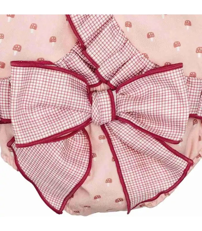 Detalles parte trasera Jesusito bebé rosa empolvado algodón con volante vichy y estampado delicado detalle invierno