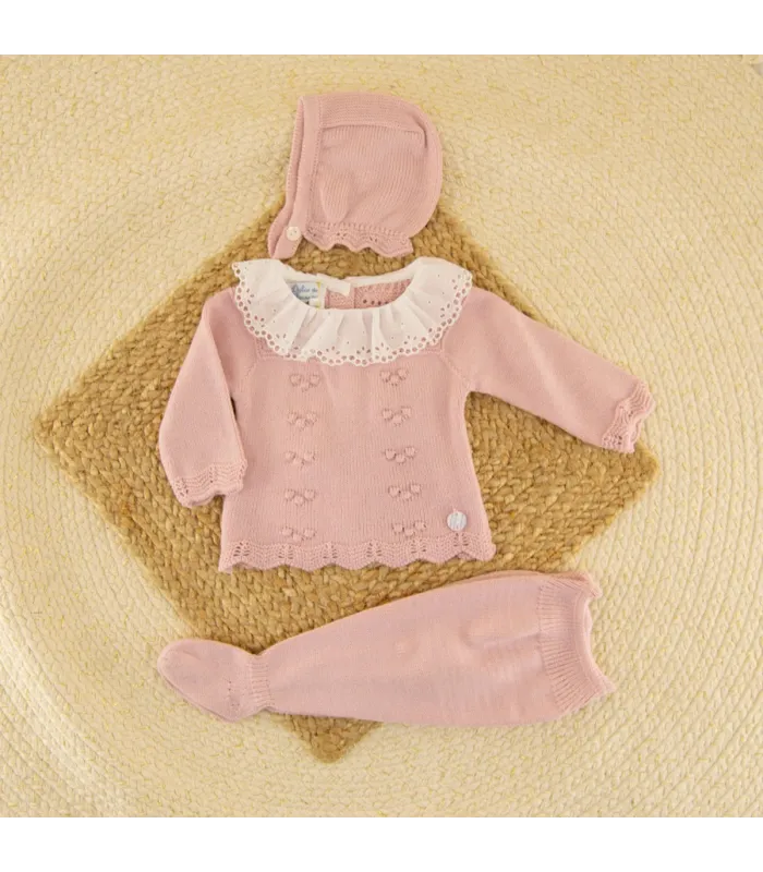 Conjunto bebé Aramis rosa dulce de punto con polaina y capota Dulce de Fresa