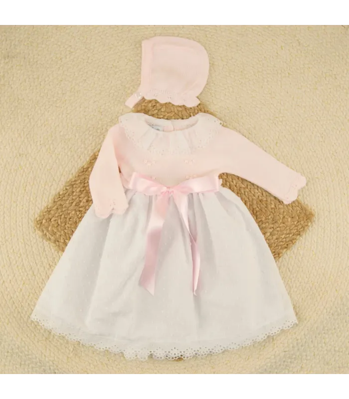 Faldón rosa Aramis con falda blanca de plumeti Dulce de Fresa