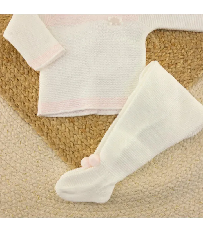 Conjunto Lana Blanco Rosa para Bebé | Dulce de Fresa