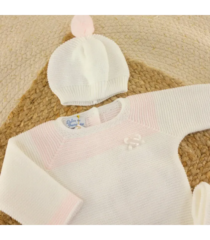 Conjunto Lana Blanco Rosa para Bebé | Dulce de Fresa