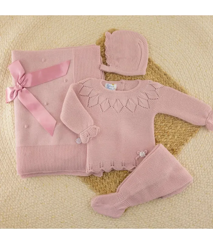 Conjunto de lana maquillaje con jersey, polaina y capota Dulce de Fresa