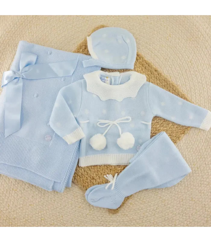 Conjunto de lana Luna celeste con jersey, polaina y capota Dulce de Fresa