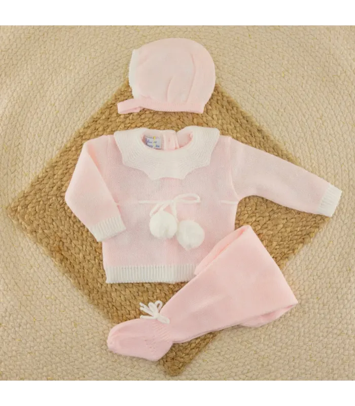 Conjunto de lana Luna rosa con jersey, polaina y capota Dulce de Fresa