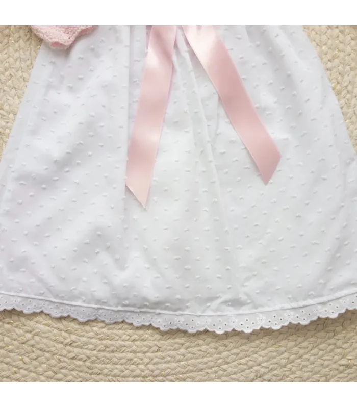 Faldón Rosa Plumeti y Lazo Minerva para Bebé
