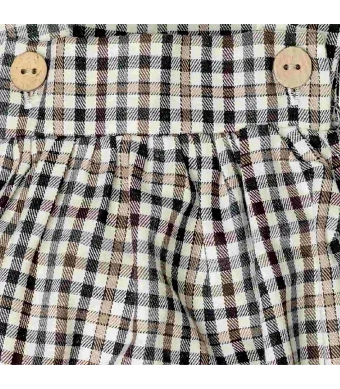 Detalles del Peto bebé chocolate cuadros algodón tirantes botones diseño clásico invierno
