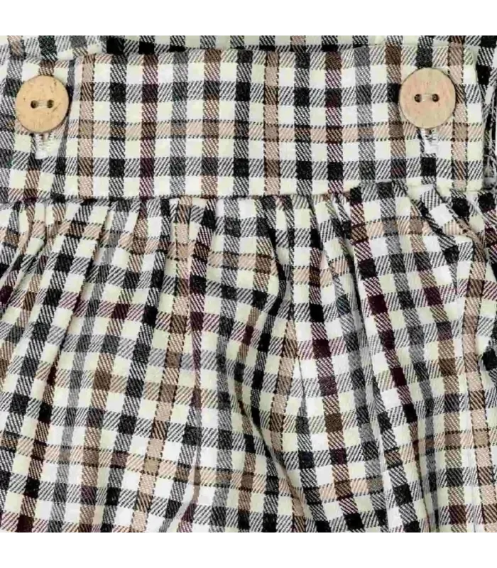 Detalles del Peto bebé chocolate cuadros algodón tirantes botones diseño clásico invierno
