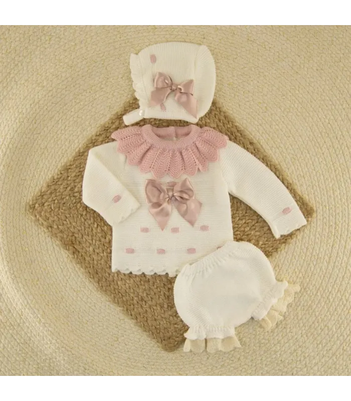 Conjunto Lana Camelia Crudo Rosa Palo Dulce de Fresa