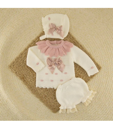 ▶️  Conjunto Lana Camelia Crudo Rosa Palo
