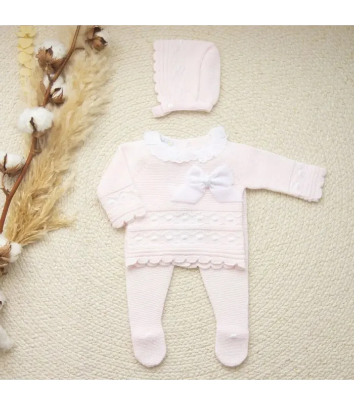 Conjunto de lana Mimosa rosa con polaina Dulce de Fresa