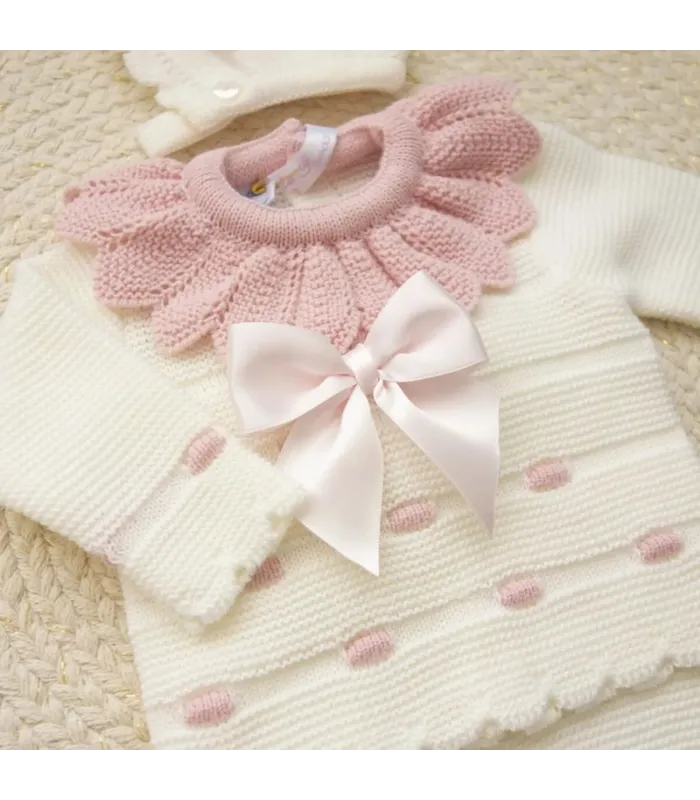 Conjunto Lana Rosa Crudo Lazo de Amor | Dulce de Fresa