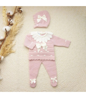 Conjunto de lana con polaina Lazo de Amor rosa palo Dulce de Fresa