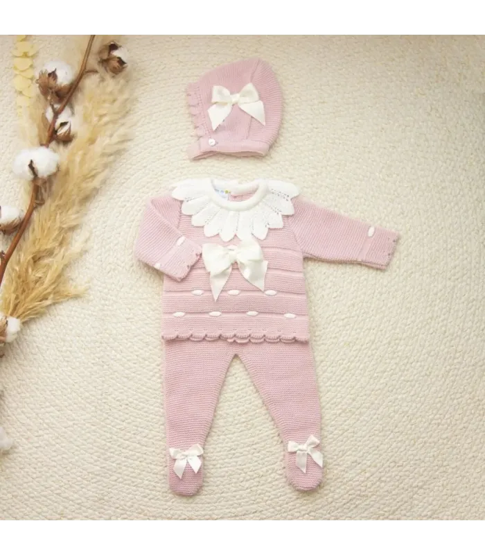 Conjunto de lana con polaina Lazo de Amor rosa palo Dulce de Fresa