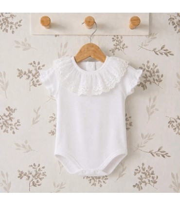 body bebé blanco cuello bordado calado algodón detalle verano elegante